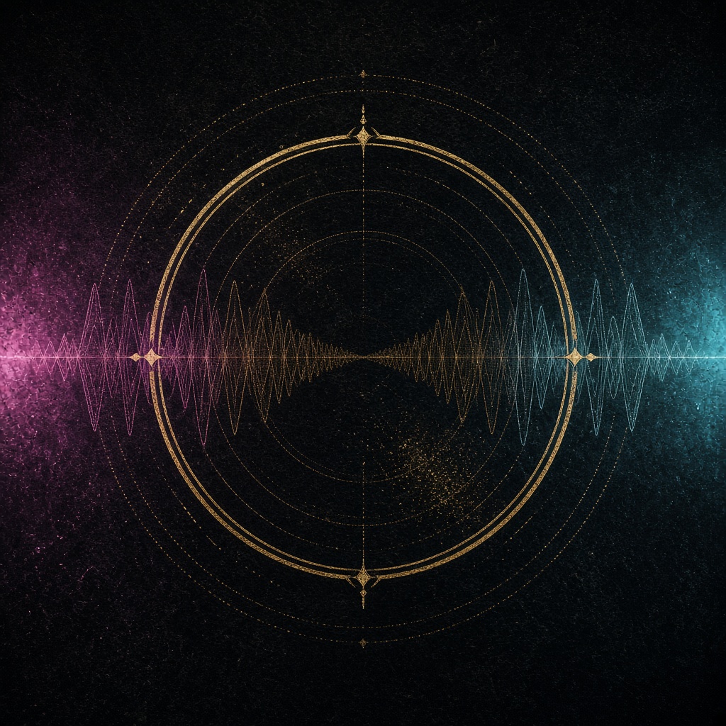 Capa abstrata da LP Protocolo, anel dourado e forma de onda.